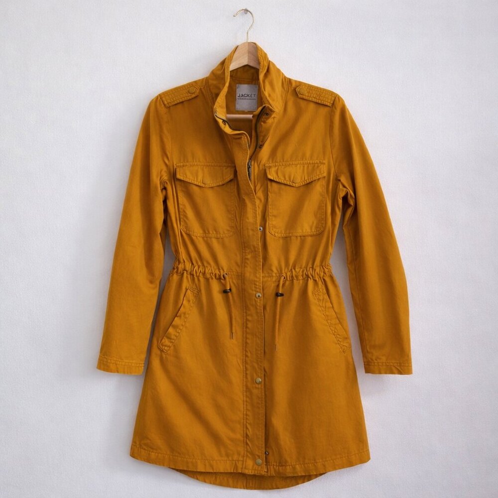 Bagatelle Collection Mustard Yellow Trench Coat Women Size M - Picture 2 of 9